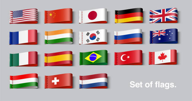национальные флаги мира установлены. - japan spain stock illustrations