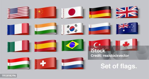 世界國旗設置向量圖形及更多旗幟圖片 - 旗幟, 巴西, 義大利