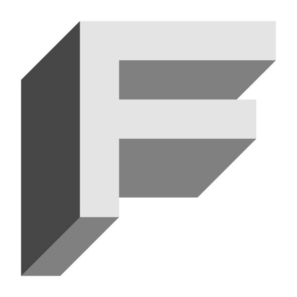 istock Letters and numbers - isometric cubic font 3d, front top down left view - bright gray letter F - vector 1192822585