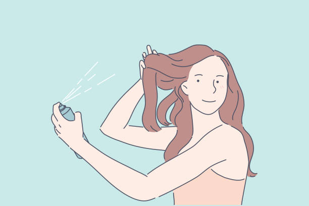 illustrazioni stock, clip art, cartoni animati e icone di tendenza di fare acconciatura, volume dei capelli, concetto di procedura di bellezza - beauty spa illustrations