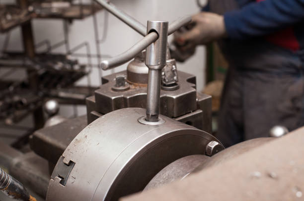 istock Metal processing by lathe machine. cutting tool at mechanical turning metal working. 1192830949