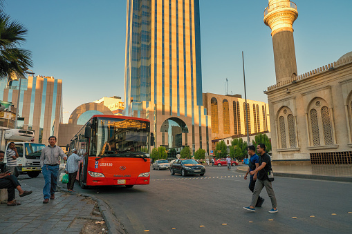 December 7th 2019, Jeddah, Saudi Arabia: From all directions people coming to this central square, where also one of the few bus stations is located.