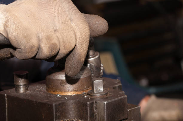 istock Metal processing by lathe machine. cutting tool at mechanical turning metal working. 1192831807