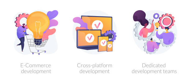 Enterprise web development vector concept metaphors Marketing strategy, adaptive software, professional teamwork. E-Commerce development, cross-platform development, dedicated development teams metaphors. Vector isolated concept metaphor illustrations dedication industry stock illustrations