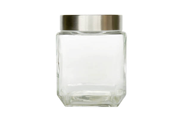 istock Empty Square Glass Jar with Silver Lid Isolated on White Background 1192835503