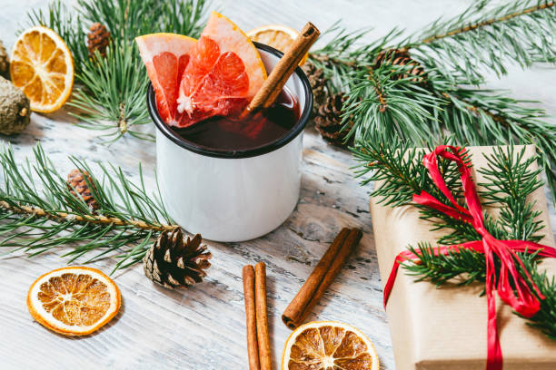 Still life of Mulled wine and decorations