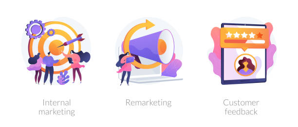 Customer journey vector concept metaphors. Advertising business models, retargeting strategy, rating system icons set. Internal marketing, remarketing, customer feedback metaphors. Vector isolated concept metaphor illustrations behavioral-theory stock illustrations
