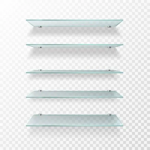 Vector illustration of Glass shelves. Isolated vector set