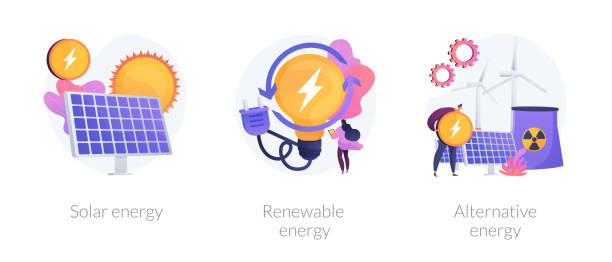 ilustrações de stock, clip art, desenhos animados e ícones de green energy technologies vector concept metaphors. - solar panel