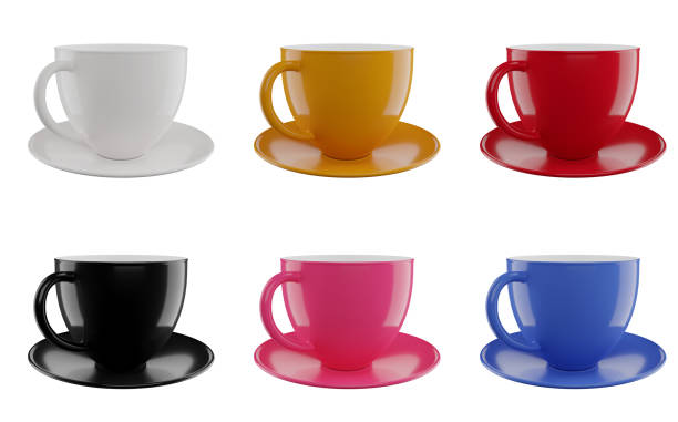 istock Colorful cups set isolated on white background with clipping path. 3d render illustration 1192842994