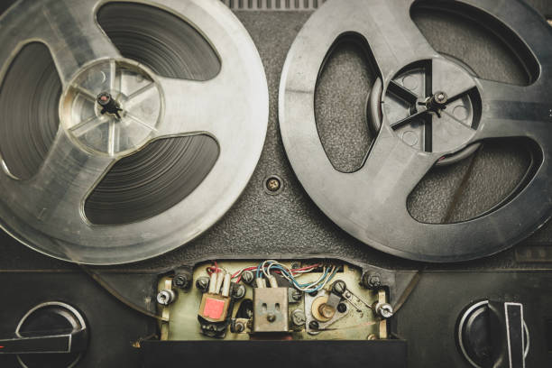 istock Close up old vintage Reel tape recorder background. 1192843339