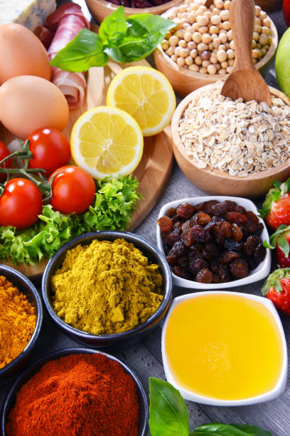 istock Assorted organic food products on the table 1192845626