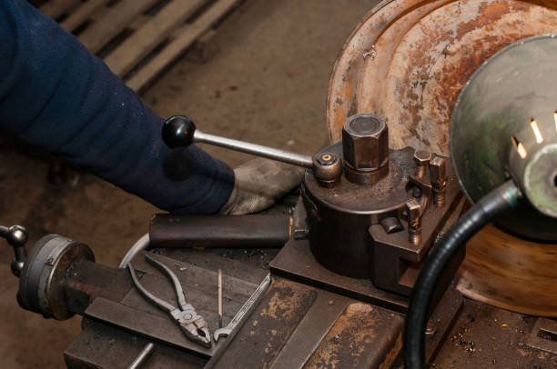 istock Lathe machine in workshop. metalworking on a lathe. 1192845931