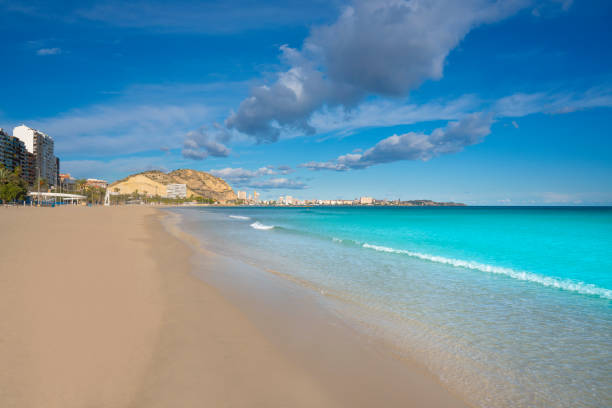 Alicante Playa Postiguet beach downtown in Mediterranean Spain