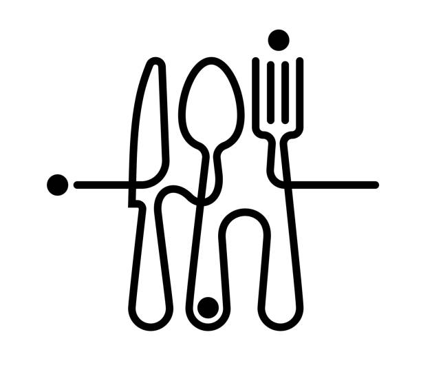 stockillustraties, clipart, cartoons en iconen met logo van een café of restaurant gemaakt van vorken, lepels en messen. - thuisbereiding