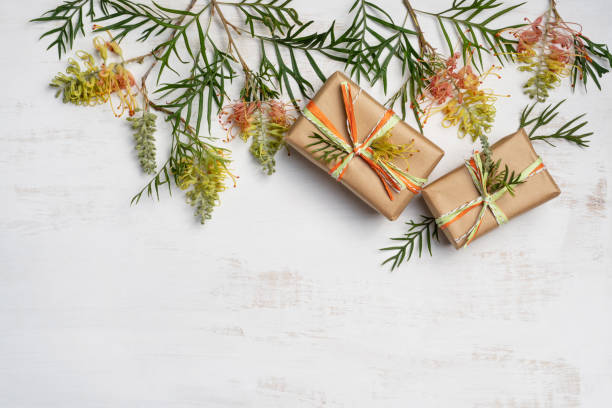 istock Rustic natural gifts surrounded by Australian native Grevillea in bloom. 1192855610