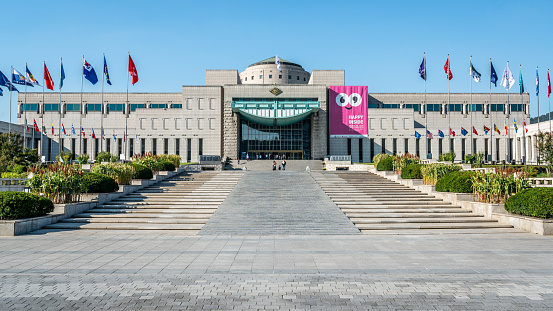 Seoul Korea , 24 September 2019 : The War Memorial of Korea building facade view with tourists in Seoul South Korea