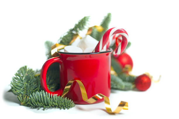 istock Cocoa mug and baubles on white 1192858998