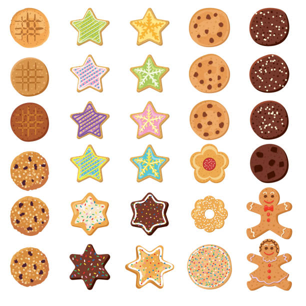 illustrazioni stock, clip art, cartoni animati e icone di tendenza di imposta biscotti fatti in casa og - biscuit