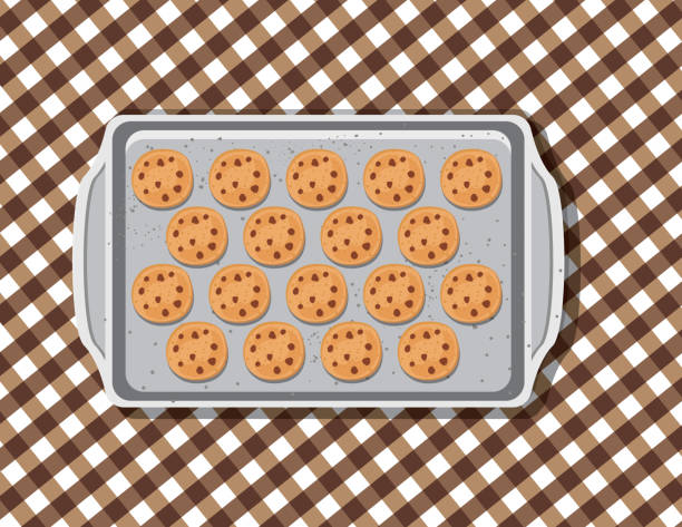 illustrations, cliparts, dessins animés et icônes de cookie au-dessus sur une feuille de cuisson - plaque