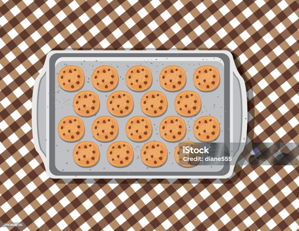 Overhead Cookie On A Baking Sheet Cookies on a baking sheet from above. Baking Sheet stock vector