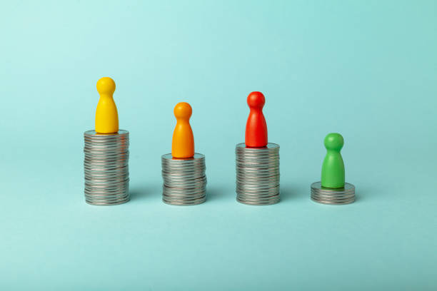 Salary difference between employees. Rich and poor businessman. Wage inequality