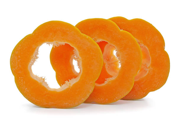 istock Papaya fruit cutting isolated on white background 1192869194