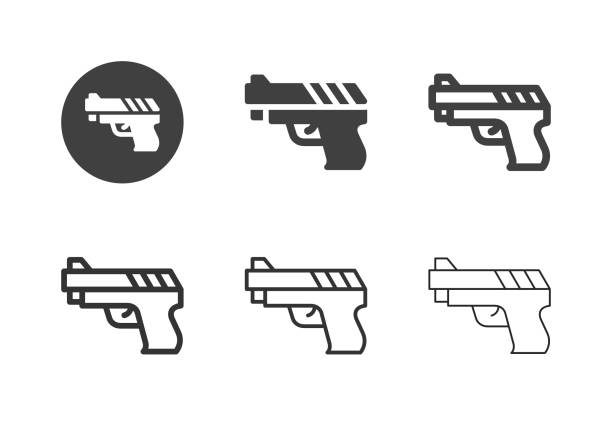 ikony krótkiego pistoletu - multi series - gun control gun crime vector stock illustrations