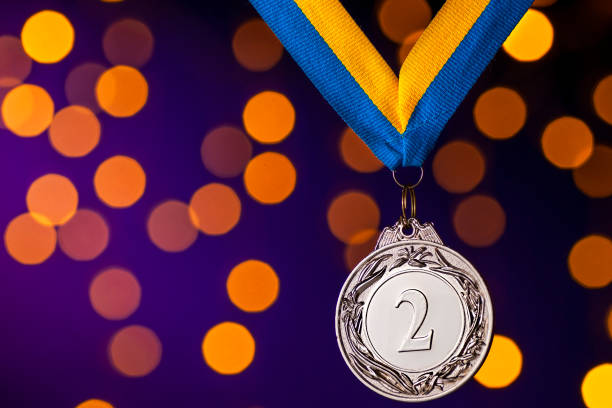 istock Silver second place runner up medallion on ribbon 1192875578