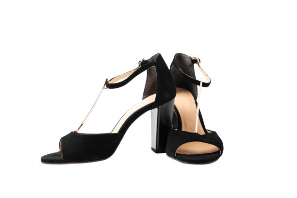 istock Black women's suede sandals isolated on white background. Clipping path. Front view 1192878079