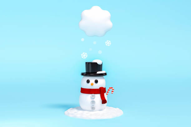 istock Outstanding cute snowman under a cloud of snowflake on pastel blue background 3d rendering. 1192880948