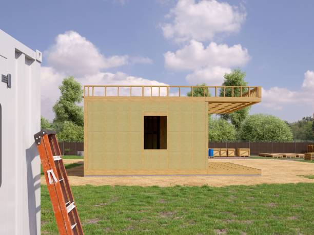 istock 3d render image of modern frame house. 3D illustration of modern house. 1192882194