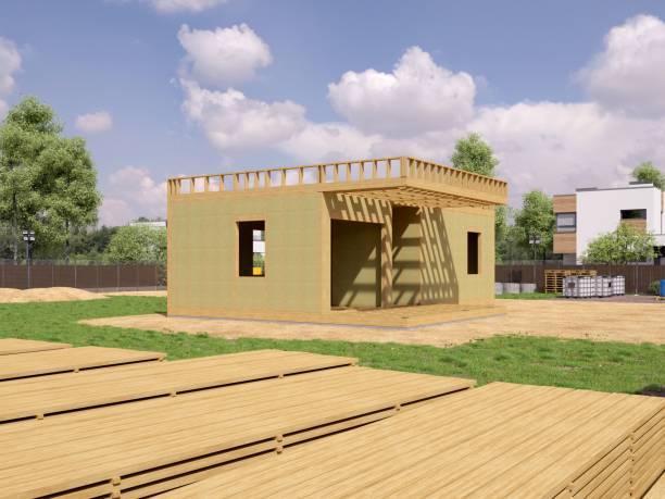 istock 3d render image of modern frame house. 3D illustration of modern house. 1192882548