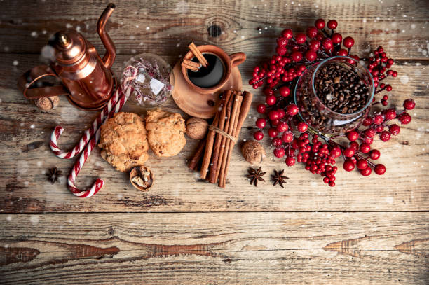 istock Black coffee with cookies cinnamon and spice 1192882756