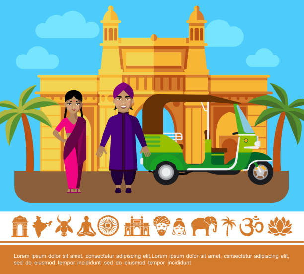 ilustrações, clipart, desenhos animados e ícones de conceito colorido liso do curso de india - lotus mahal