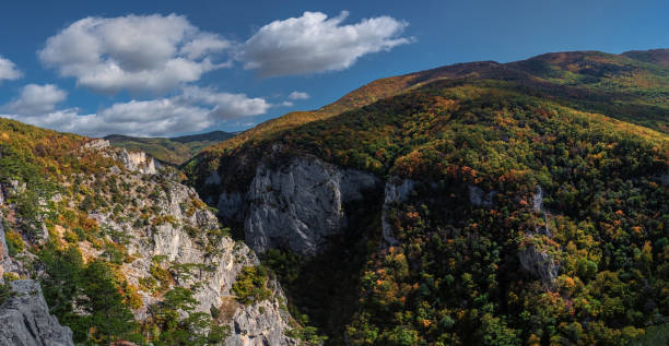 istock Panoramic view of Crimea mountain valley in a sunset light. 1192886361