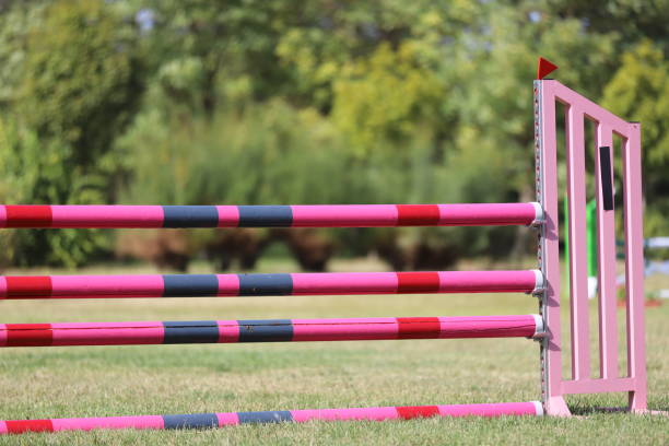 istock Image of show jumping poles on empty training field. 1192887608
