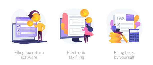 Filing tax return software vector concept metaphors. Income reporting, revenue declaration, financial statement. Filing tax return software, electronic tax filing, filing taxes by yourself metaphors. Vector isolated concept metaphor illustrations. tax patterns stock illustrations