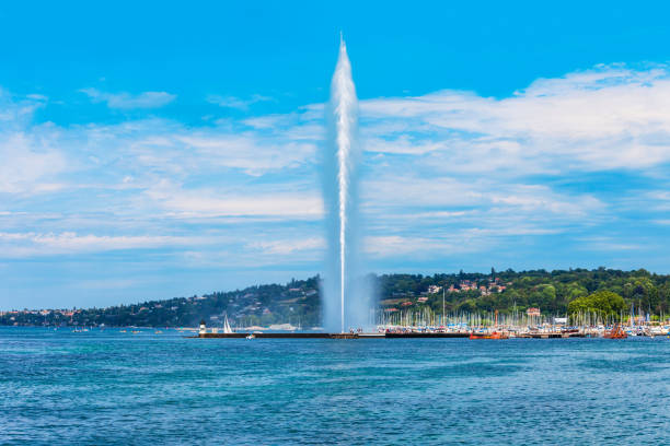 istock Water jet fountain in Geneva 1192889164