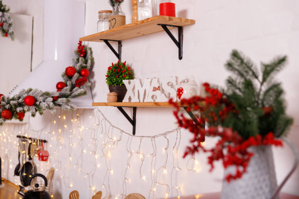 istock Kitchen decorated for Christmas in red colour 1192891738