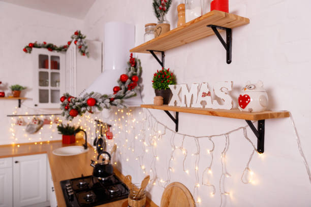 istock Kitchen decorated for Christmas in red colour 1192891765
