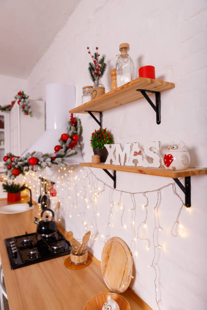 istock Kitchen decorated for Christmas in red colour 1192891779