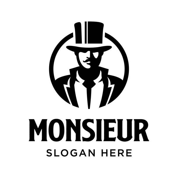 ilustraciones, imágenes clip art, dibujos animados e iconos de stock de monsieur black gentleman bigote vintage icono icono vectorial icono - smoking man