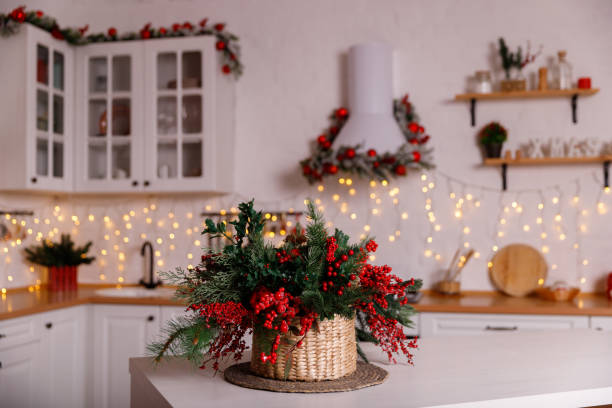 istock Kitchen decorated for Christmas in red colour 1192891888