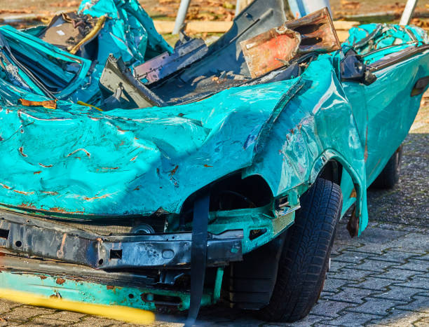 istock Completely destroyed unidentifiable blue vehicle 1192891902