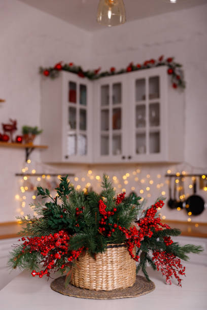 istock Kitchen decorated for Christmas in red colour 1192892247
