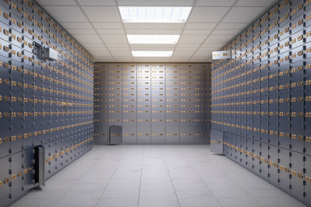 Safe deposit boxes room inside of a bank vault. Safe deposit boxes room inside of a bank vault. 3d illustration safes and vaults stock pictures, royalty-free photos & images