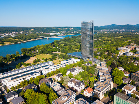 Bundesviertel federal government district aerial panoramic view in Bonn city in Germany