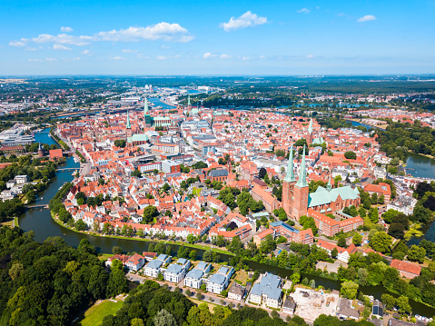 Aerial view of the Lubeck old town in Germany