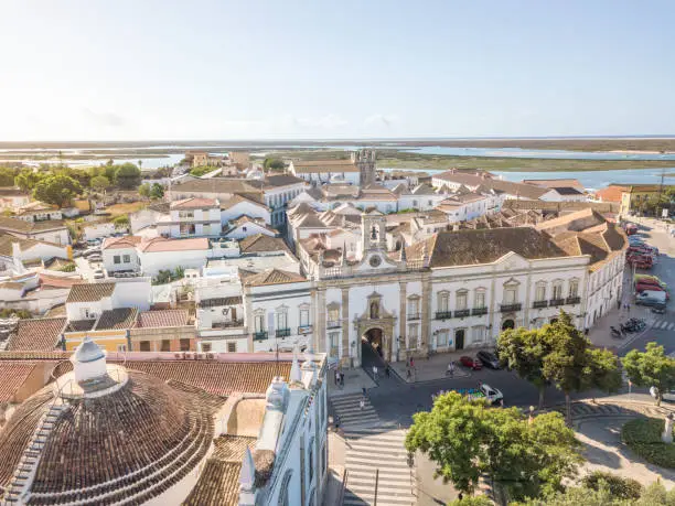 City center of Faro, capital city of Algarve, Portugal